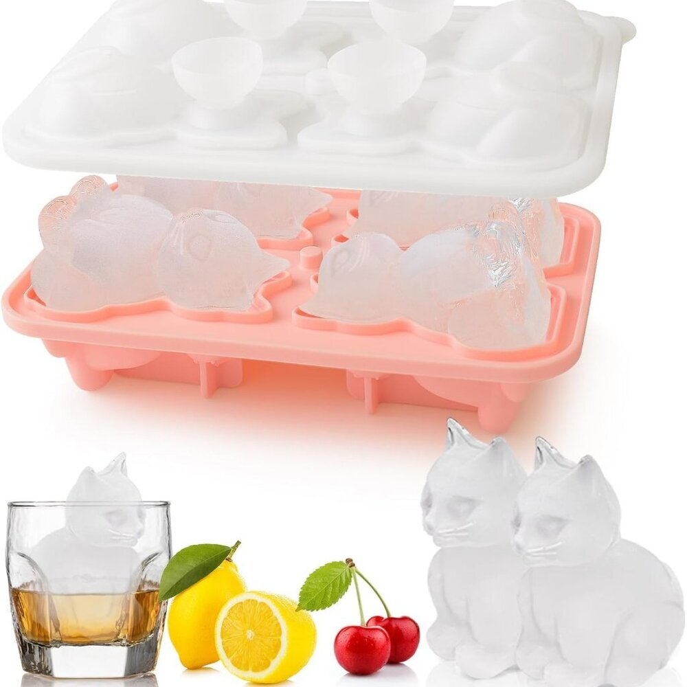 3d Cat Ice Cube Mold Silicone Large Ice Cube Tray With Lid For Cocktail Whiskey